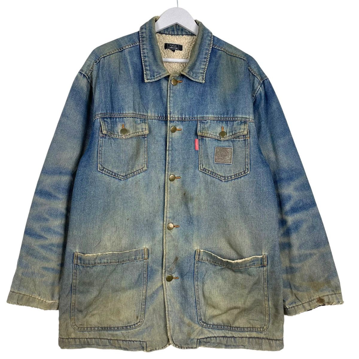 Cuadra 💥VINTAGE FRANCO COLLEZIONI DENIM CHORE BARN SHERPA JACKET Size US L / EU 52-54 / 3 - 1 Thumbnail