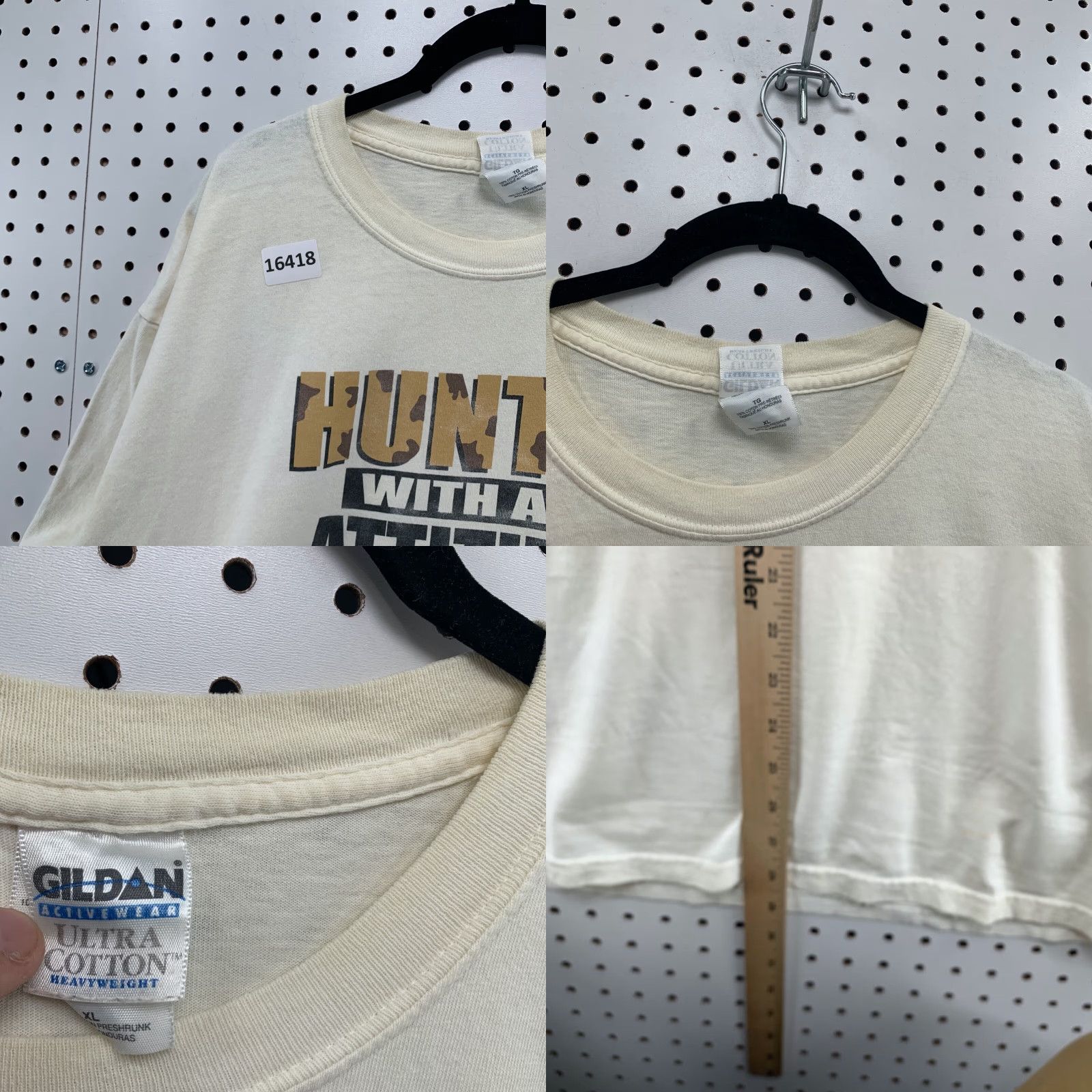 Gildan VINTAGE HUNTER WITH AN ATTITUDE Shirt Mens XL White Deer Cross Hair Graphic Size US XL / EU 56 / 4 - 8 Thumbnail