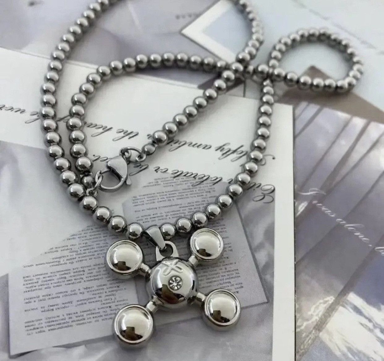 Jewelry Round Bead Chain Quadangle Ball Pendant Size ONE SIZE - 5 Thumbnail