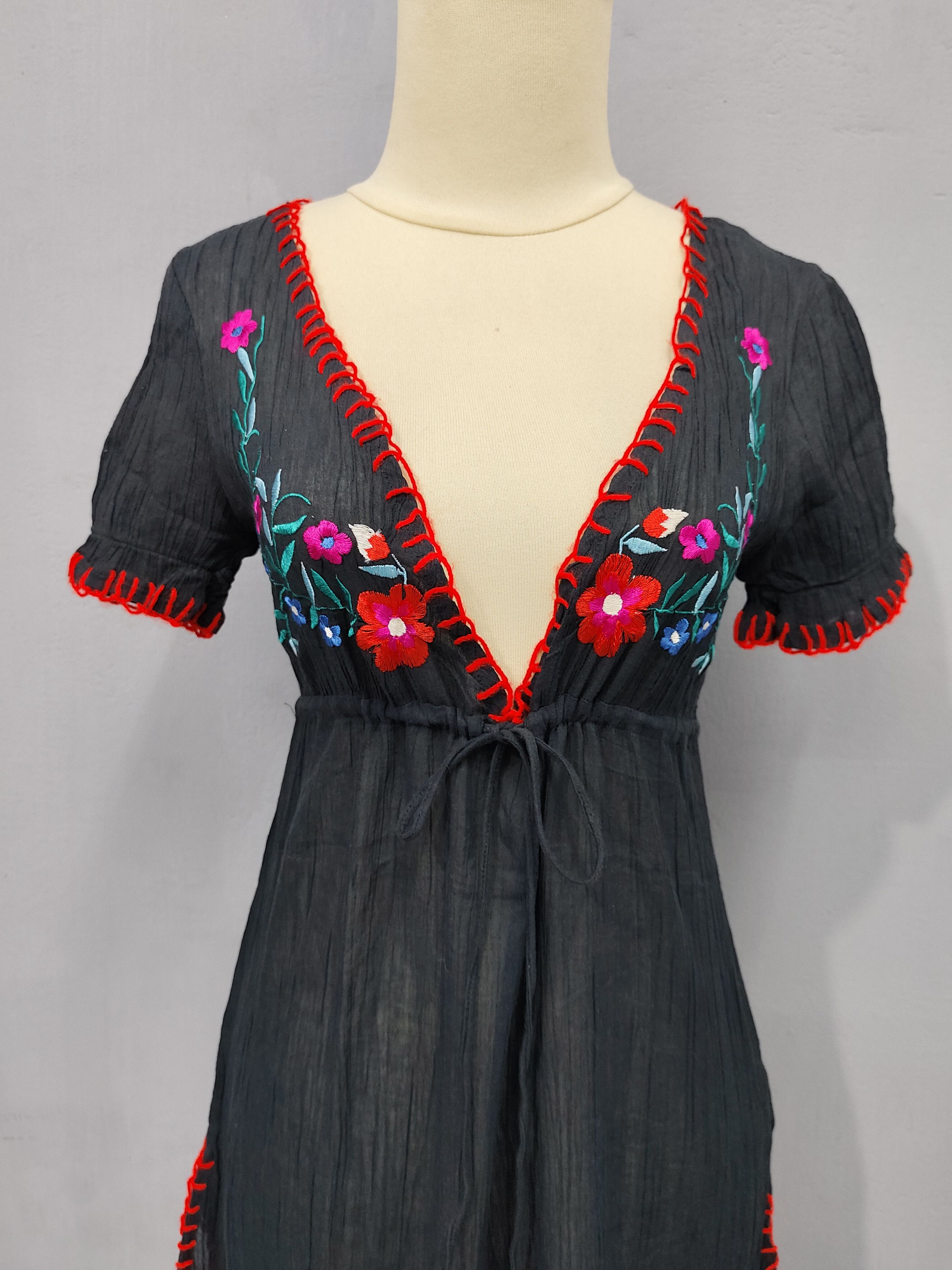 Japanese Brand 00s Braggin'Jam- Indie Hippie Floral Embroidery Red Stitch Size M / US 6-8 / IT 42-44 - 2 Thumbnail