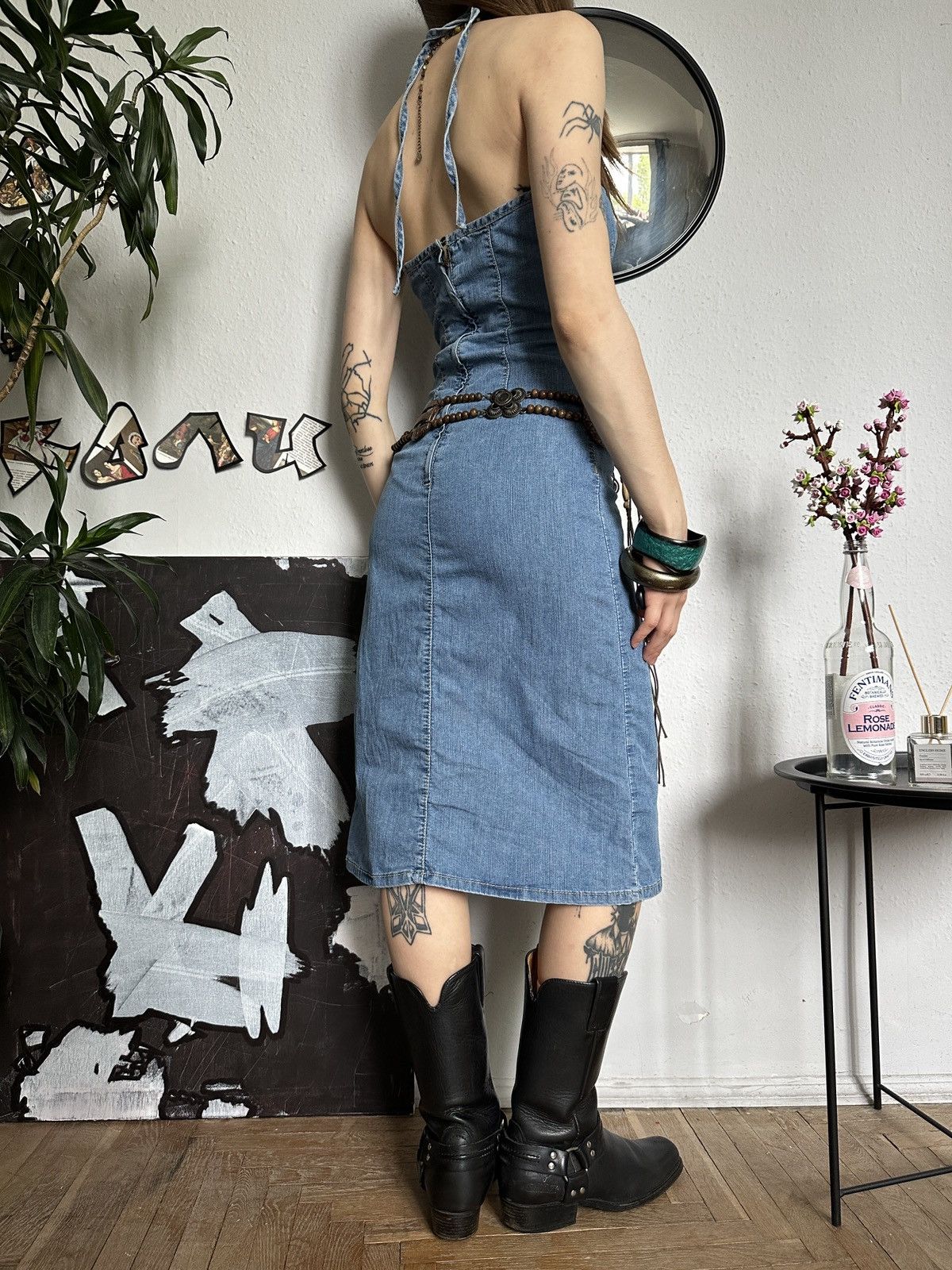 Vintage Cute Summer Vintage Halter Sundress Denim Midi Dress y2k Size S / US 4 / IT 40 - 6 Thumbnail