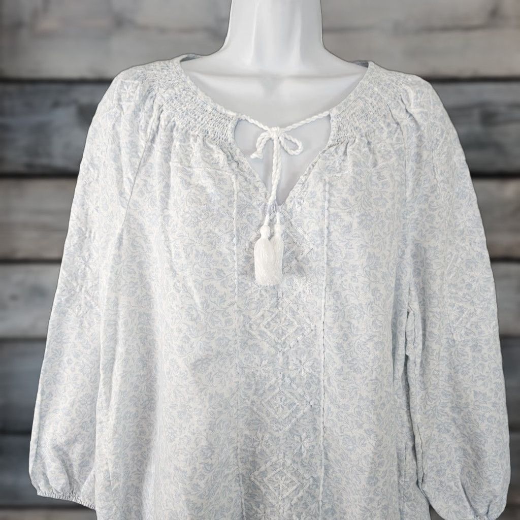 Joie Joie Womens Embroidered Top Blouse Size L Blue Floral Linen Cotton Shirt Womens Size L / US 10 / IT 46 - 1 Thumbnail