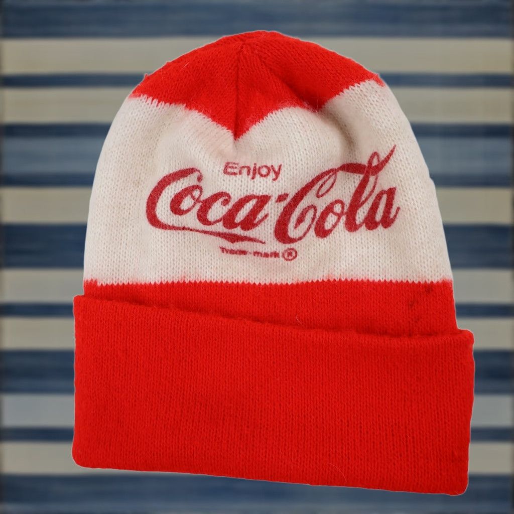 Vintage VINTAGE Coca Cola Beanie Unisex Adults One Size White Knit Beanie Size ONE SIZE - 1 Thumbnail
