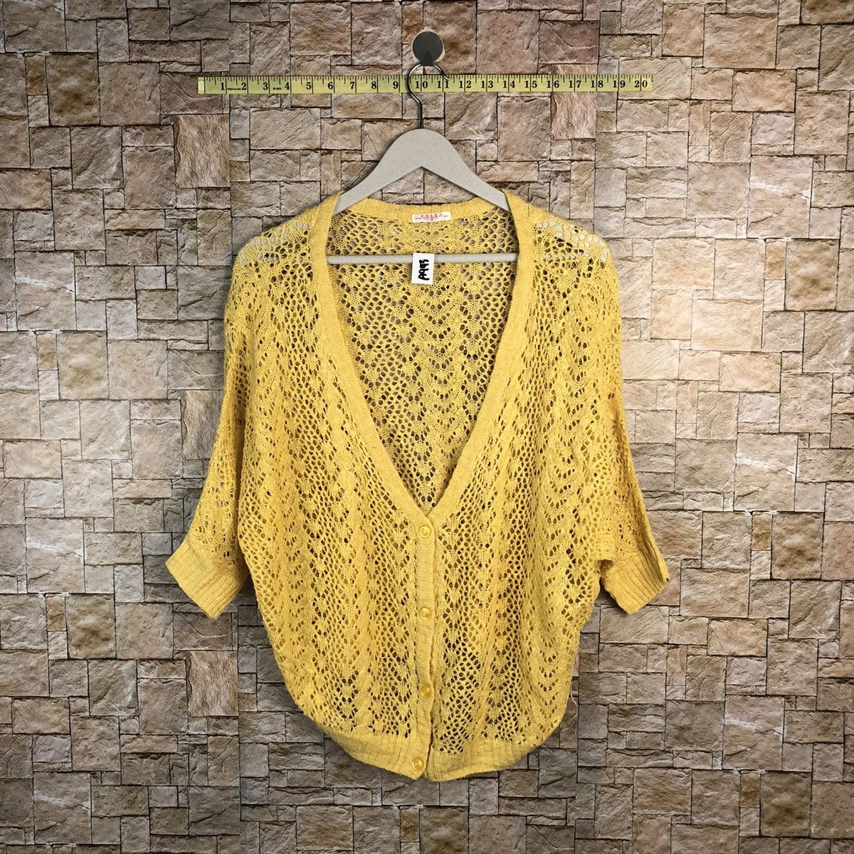 Japanese Brand C.O.L.Z.A yellow meshnet crochet Cardigan Knitwear #A943 Size M / US 6-8 / IT 42-44 - 1 Thumbnail