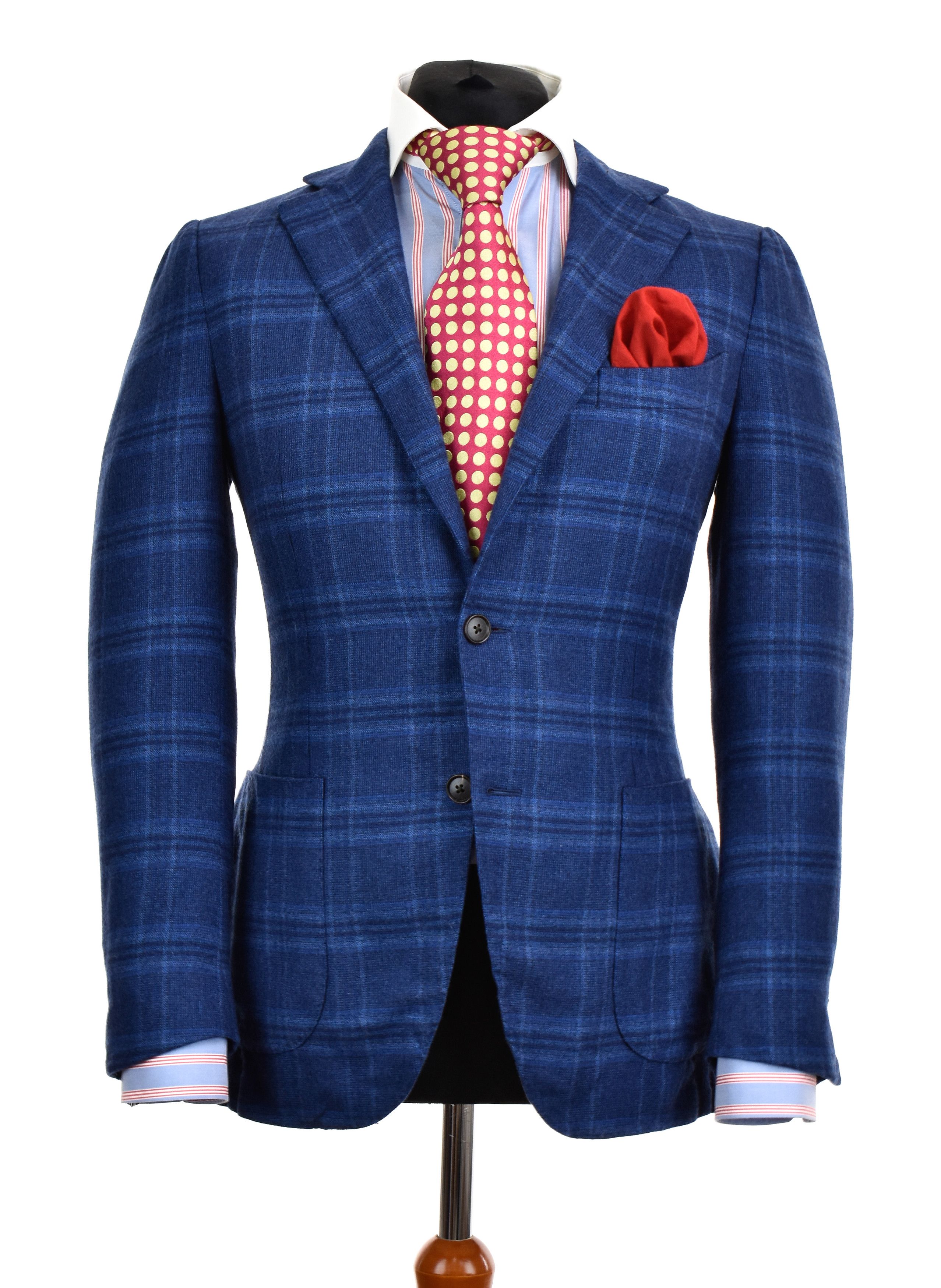 image of Suitsupply Jort Patch Cashmere Wool Check Blazer Jacket in Blue, Men's (Size 36R)
