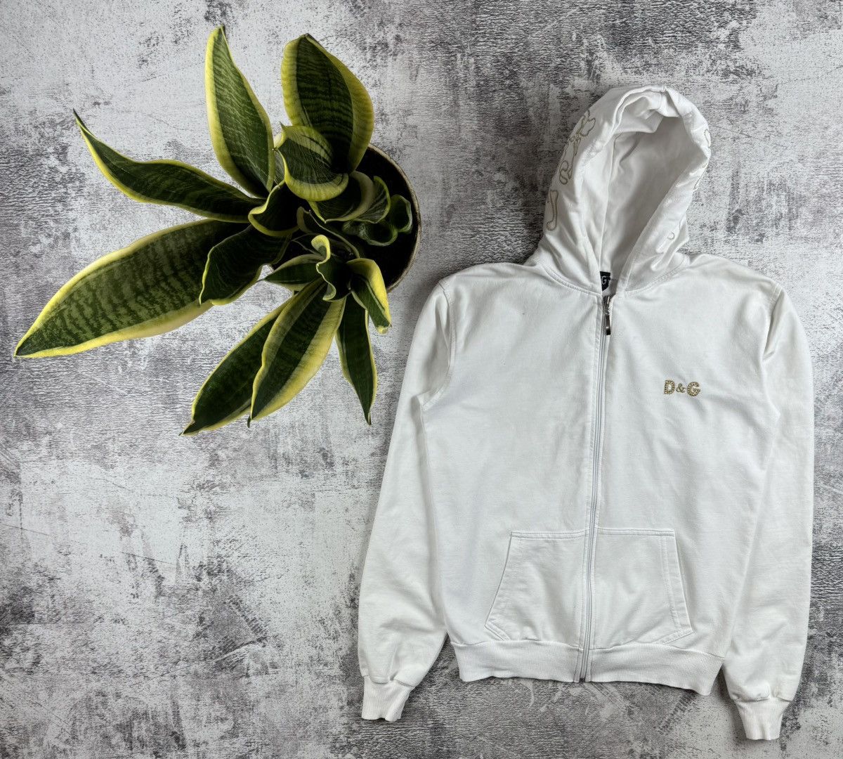 Vintage Dolce Gabbana Women’s XL Vintage D&G 90s White Y2K Zip Hoodie Pullover Size XL / US 12-14 / IT 48-50 - 9 Thumbnail