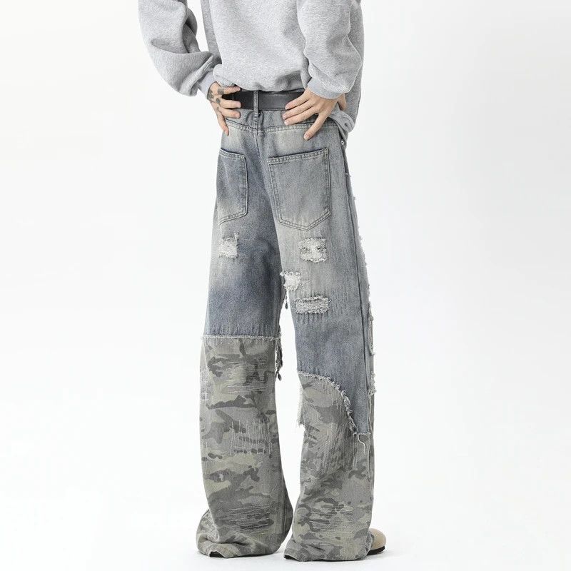 Japanese Brand × Jean Camouflage wide jeans ripped patchwork Size US 26 / EU 42 - 2 Thumbnail