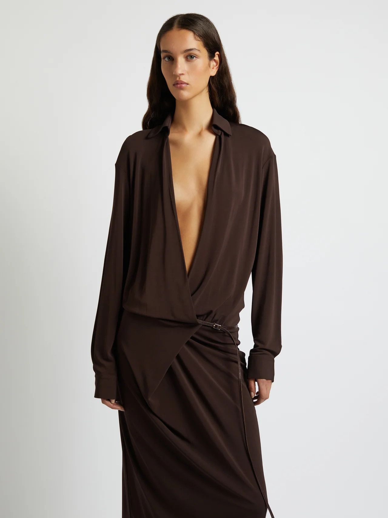 Christopher Esber o1mle1224 Framed Buckled Warp Shirt Dress in Cacao Size S / US 4 / IT 40 - 3 Thumbnail