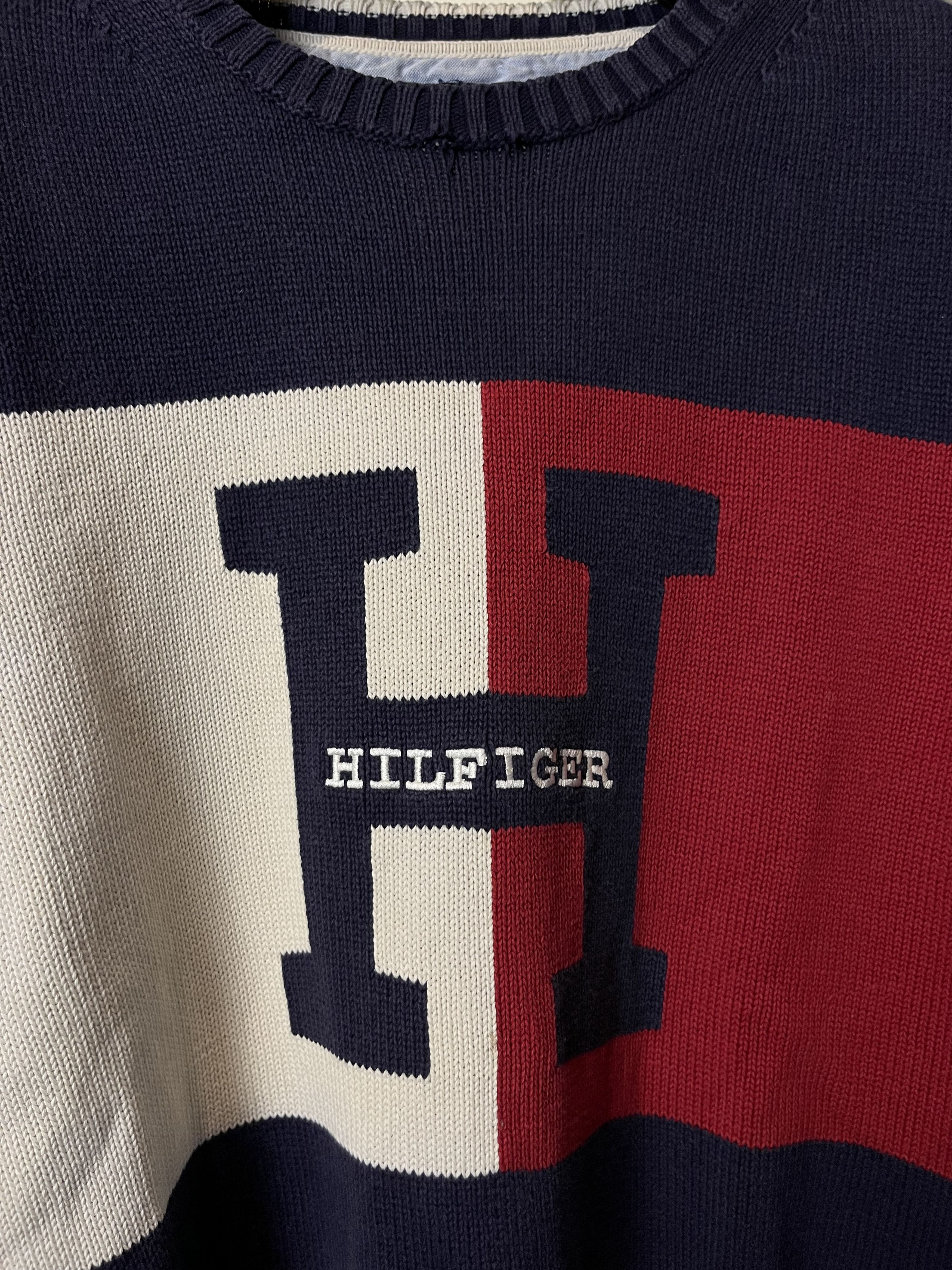 Tommy Hilfiger × Vintage Vintage 90s y2k Tommy Hilfiger Big Logo USA Boxy Knitwear Size US L / EU 52-54 / 3 - 3 Thumbnail