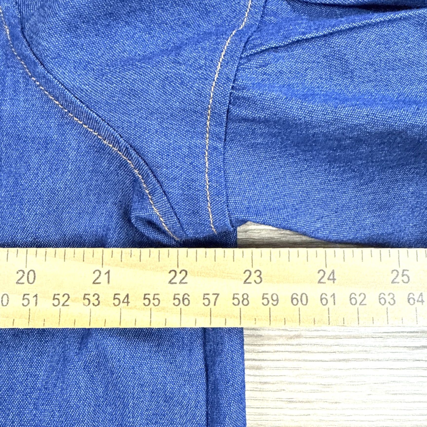 Vintage Uoozee Blouse Puff Sleeve Bow Buttoned Split-Joint High Neck Denim 100% Cotton Sz 3XL Womens Blue Size XXL / US 16-18 / IT 52-54 - 4 Thumbnail