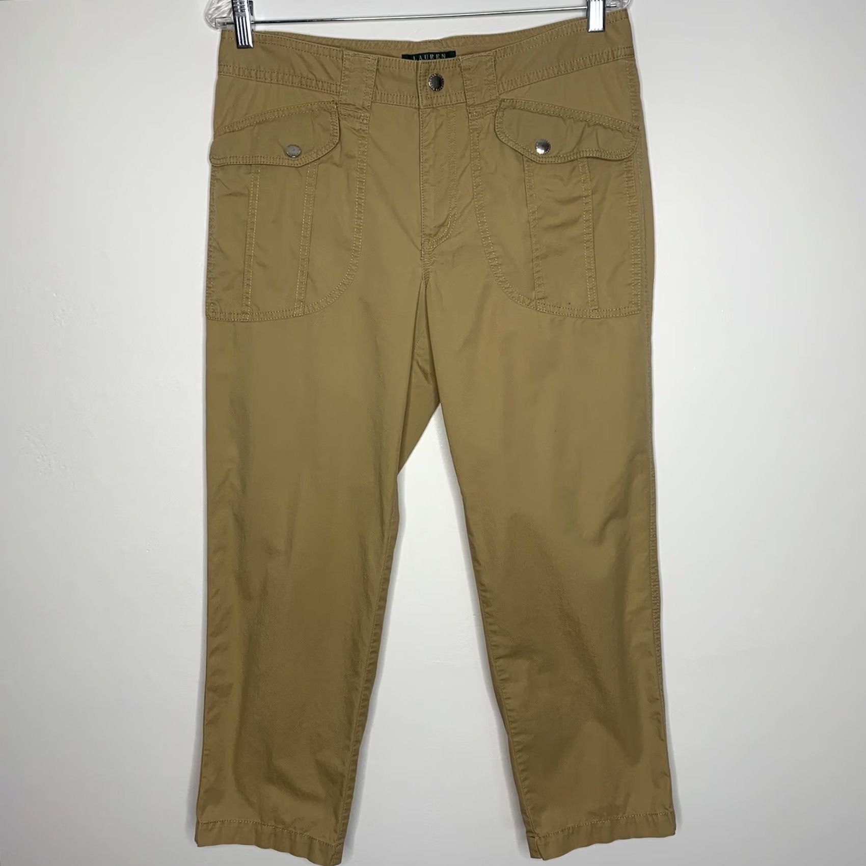 Ralph Lauren Lauren Ralph Lauren Womens Size 8 Green Label Khaki Pants Casual Ankle Cropped Pants Womens Regular 100% Cotton Beige Canvas Straight Inseam 25.5 in Size 30" / US 8 / IT 44 - 3 Thumbnail
