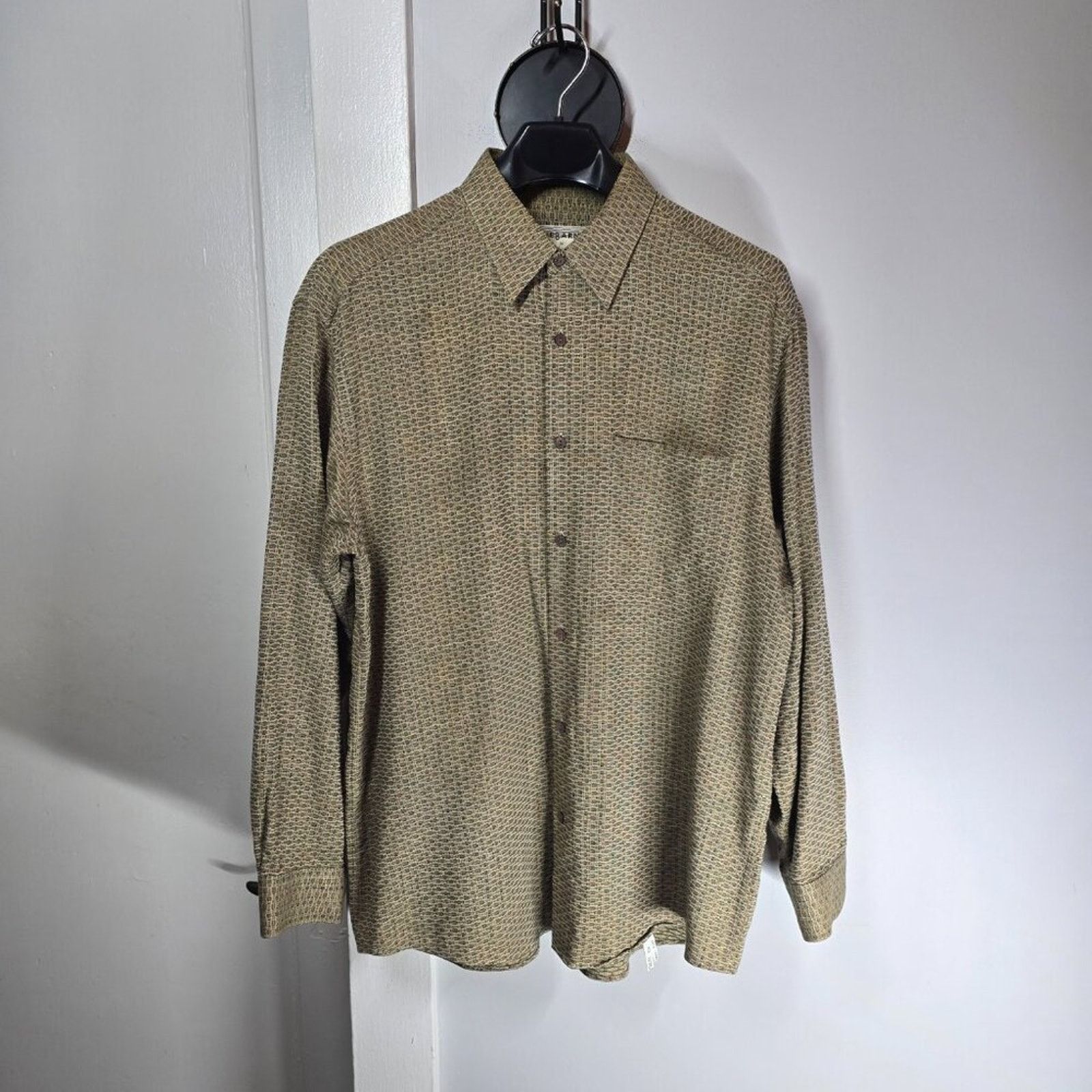 Jhane Barnes Jhane Barnes Japanese Woven Geometric Shirt Tan Brown Size US L / EU 52-54 / 3 - 1 Thumbnail