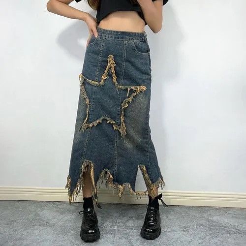 If Six Was Nine Unknown mud max patched star midi skirt gothic emo Size 28" / US 6 / IT 42 - 7 Thumbnail
