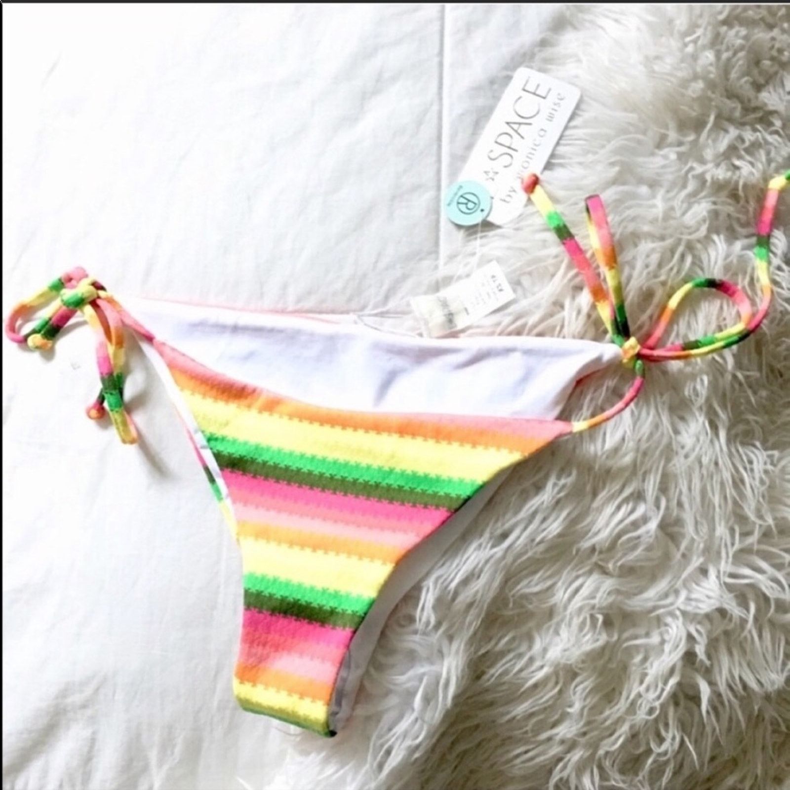 Anthropologie NEW L*SPACE Rainbow Stripe White Swimsuit Bikini Bottom Size ONE SIZE - 8 Thumbnail