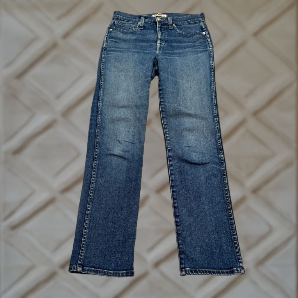Vintage Rivet & Thread Slim Straight Jeans Womens 27 Blue High Rise Stretch 28x27 City Streetwear Size 27" / US 4 / IT 40 - 1 Thumbnail