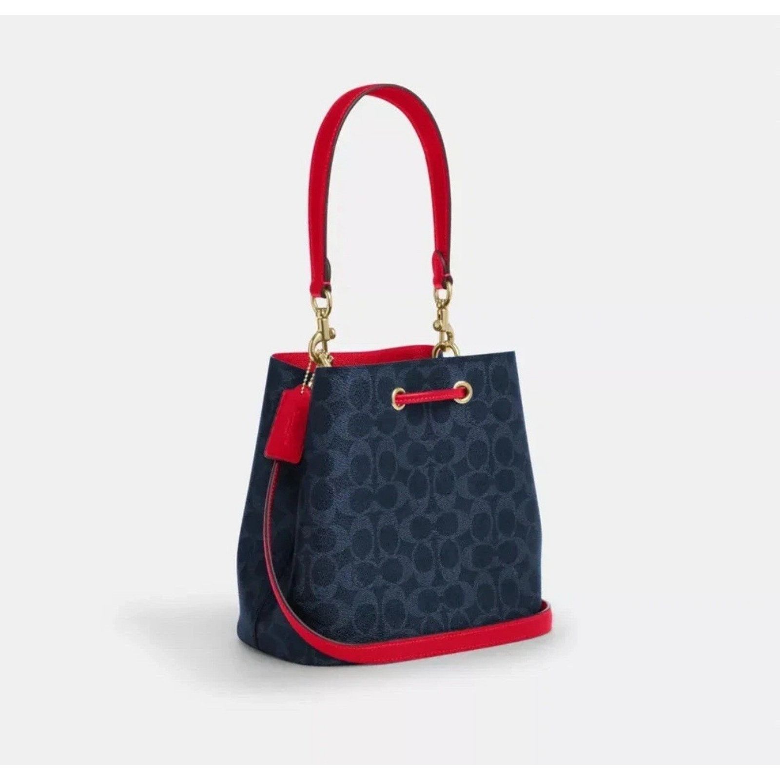 Coach NWT COACH Rowan Bucket Bag CBH07 Denim/Bold Red Crossbody Size ONE SIZE - 8 Thumbnail