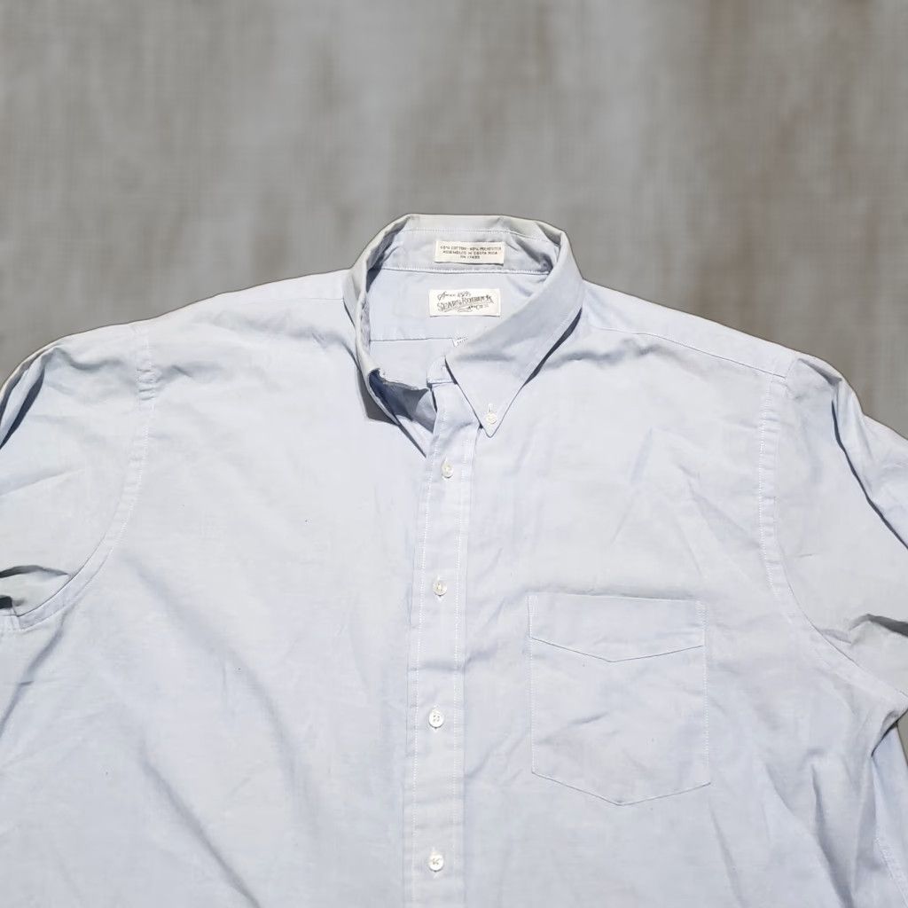 Sears Sears Shirt Button-Up Short Sleeve Mens 17.5 34/35 Blue Cotton Polyester Solid 1950s 1960s Mens shirt Size US XL / EU 56 / 4 - 1 Thumbnail