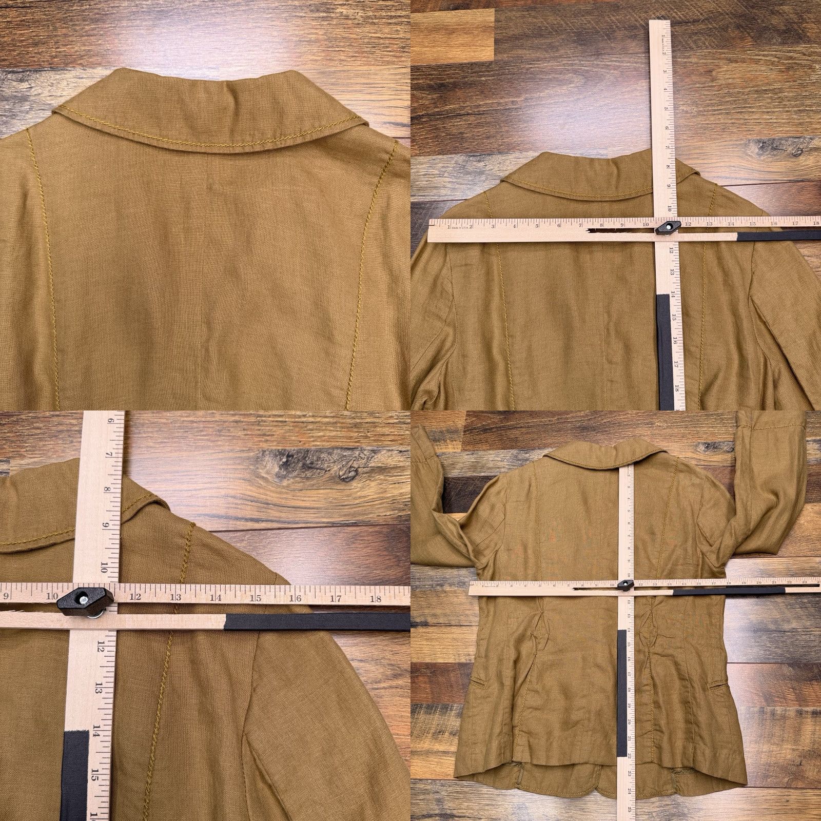 J. Jill J. Jill Blazer Jacket Linen Tan Brown Solid Mid-Length Long Sleeve Button Front Casual Workwear Size S / US 4 / IT 40 - 8 Thumbnail