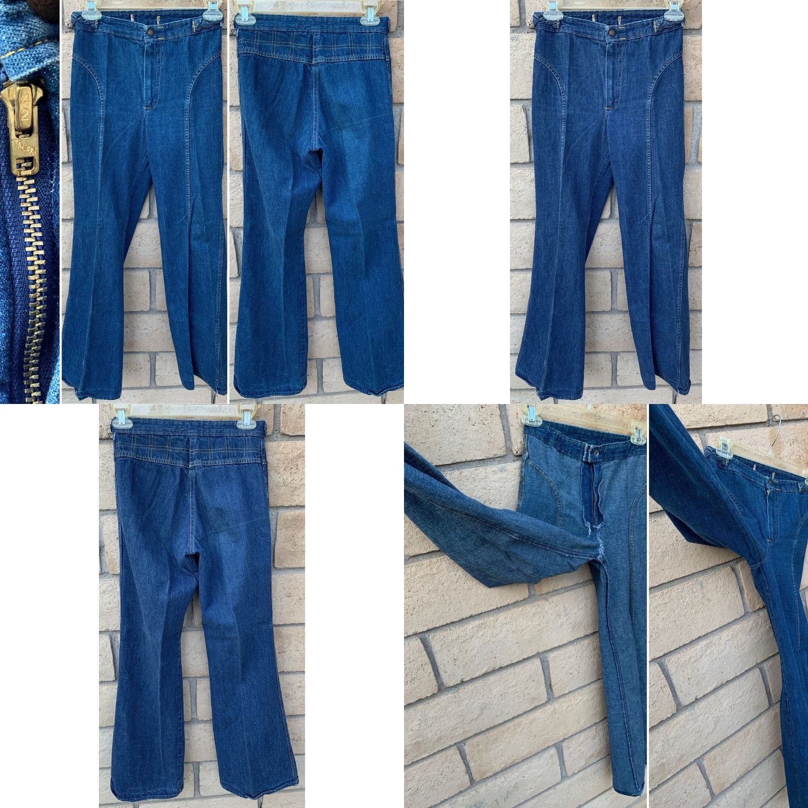 Bell VINTAGE Bell Bottoms Jeans 70s 1970s Talon 42 zipper 28L 26 Waist Blue Denim Hipppy Bell Bottoms Mens Womens Size 28" / US 6 / IT 42 - 9 Thumbnail