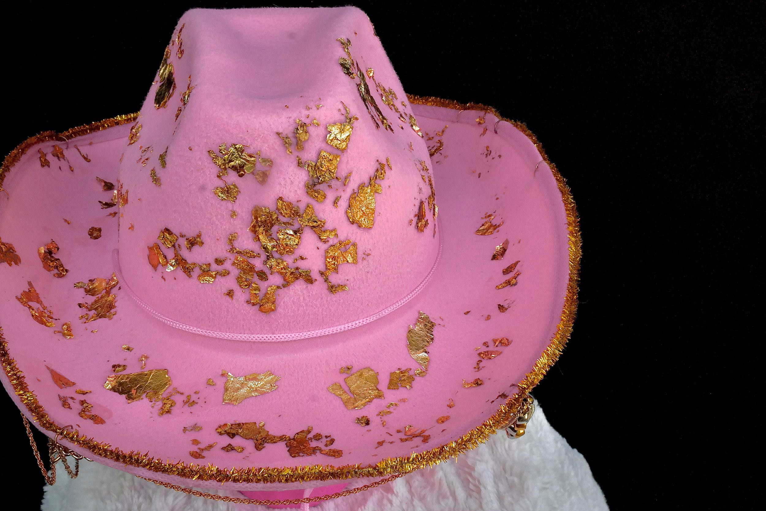 Handmade Pink Gold Leaf Cowgirl Hat Size ONE SIZE - 4 Thumbnail