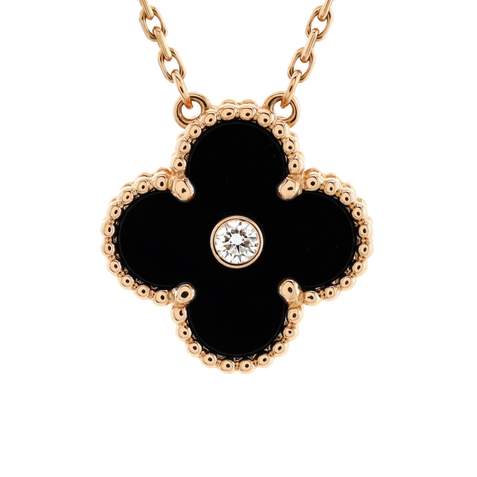 Vintage Alhambra Pendant Necklace 18K Rose Gold and Onyx
