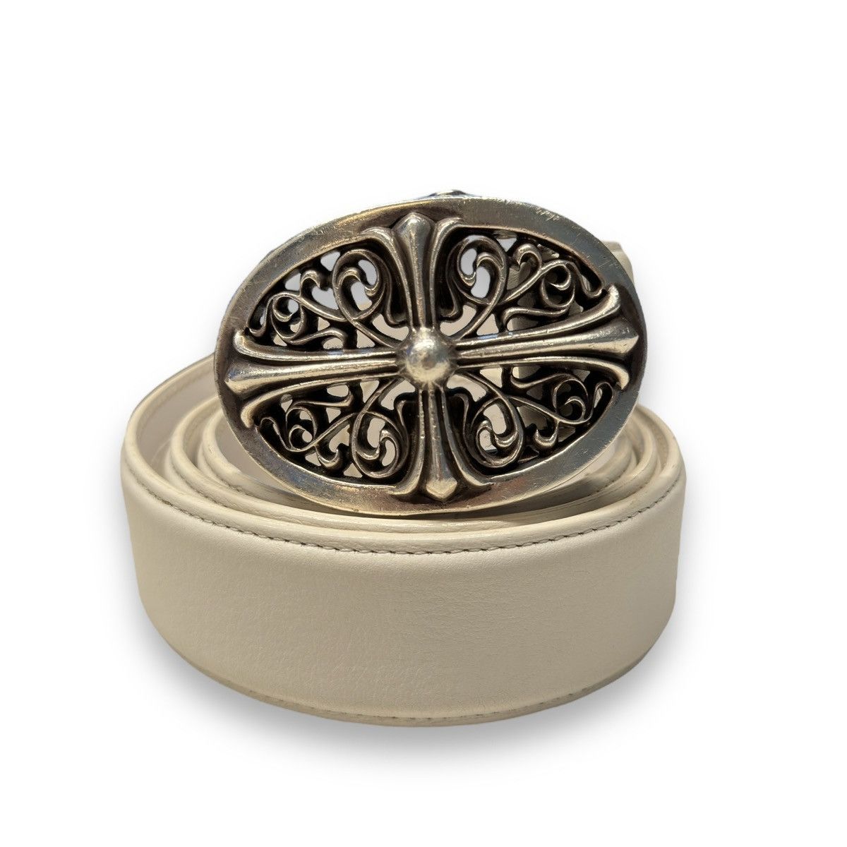 Chrome Hearts Chrome Hearts Oval Belt Buckle + White Leather Chrome Hearts Chrome Hearts Oval Belt Buckle + White Leather