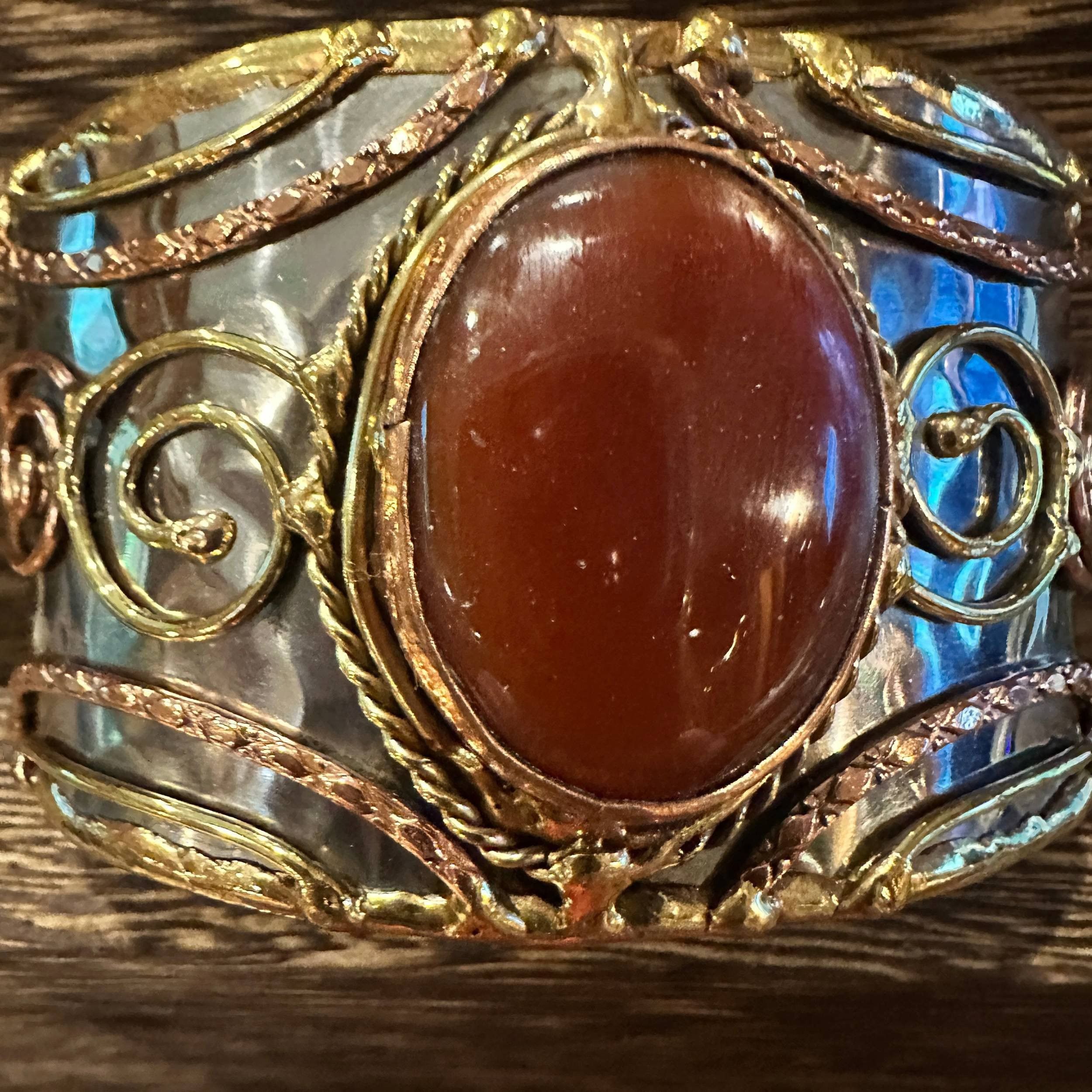 Other Elegant Adjustable Cuff Bracelet with Red Onyx and Mixed Met Size ONE SIZE - 2 Thumbnail