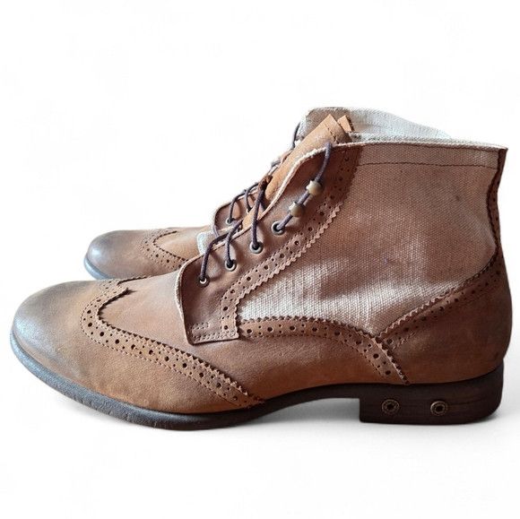 Diesel Diesel Leather Canvas Distressed Vintage Style Wingtip Boots Size US 12 / EU 45 - 1 Thumbnail