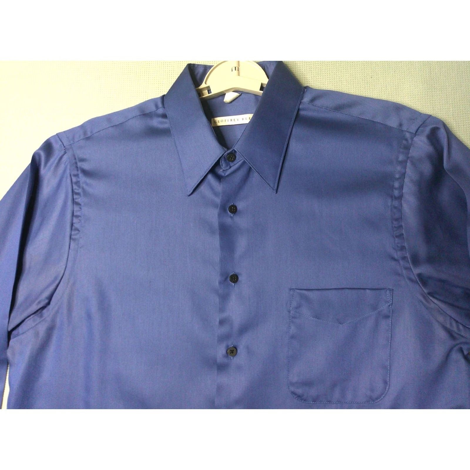 Geoffrey Beene Geoffrey Beene Dress Shirt Mens Large Blue Sateen Wrinkle Free Wedding Formal Shirt Button-Up Long Sleeve Collared 45 Chest Navy Blue 90s? Size 42R - 4 Thumbnail