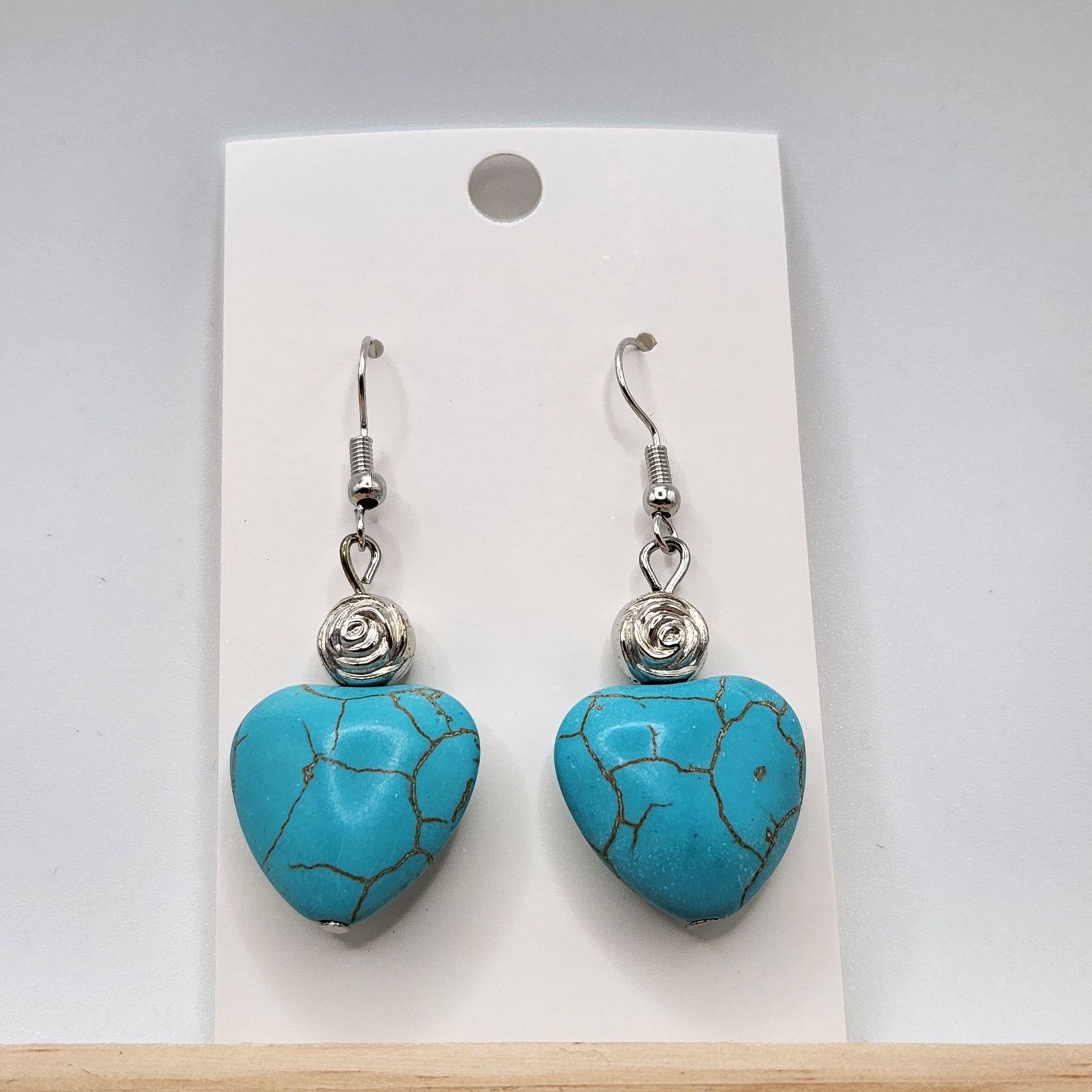 Other Boho Heart Turquoise Mosaic Rose Bead Dangle Earrings Size ONE SIZE - 2 Thumbnail