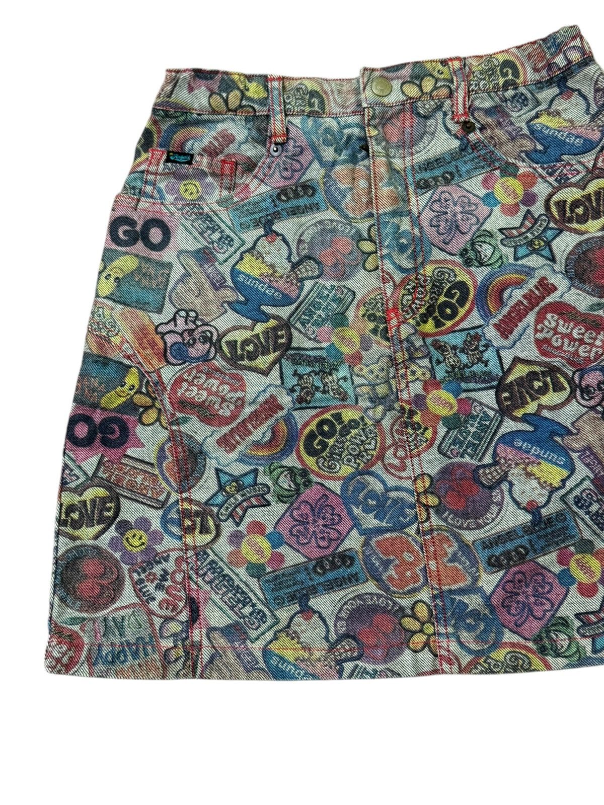 Japanese Brand × Vintage VINTAGE ANGEL❤️BLUE FULLPRINTED OVERPINTS MINI SKIRT JEANS Size 24" / US 00 / IT 34 - 3 Thumbnail