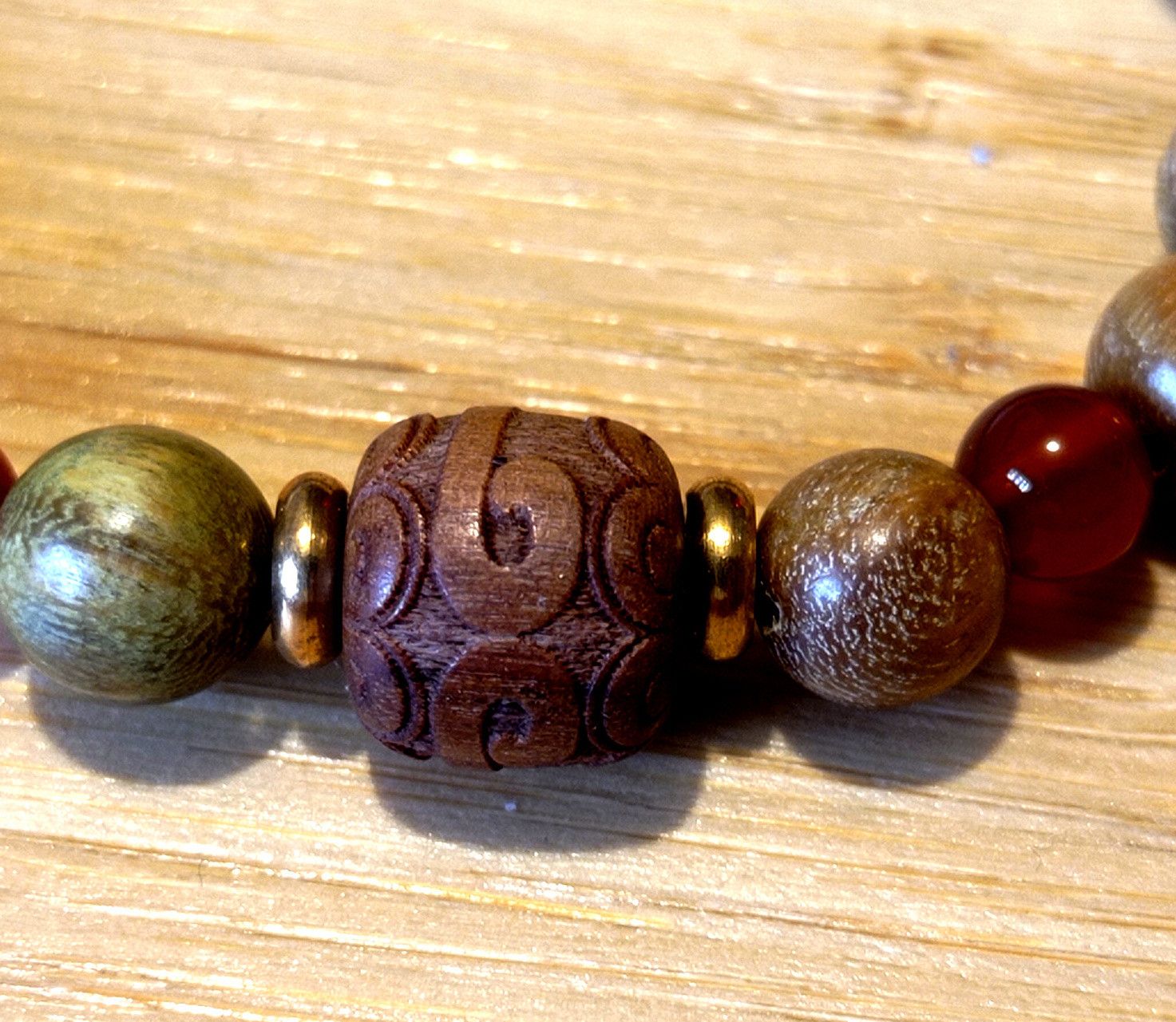 Designer × Japanese Brand Punk Art Hand Crafted Sandal Wood Engraved Bracelet Unique Size ONE SIZE - 5 Thumbnail