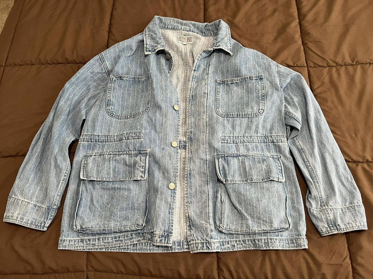 image of Cav Empt Denim Stripe Work Jacket in Blue, Men's (Size Large)