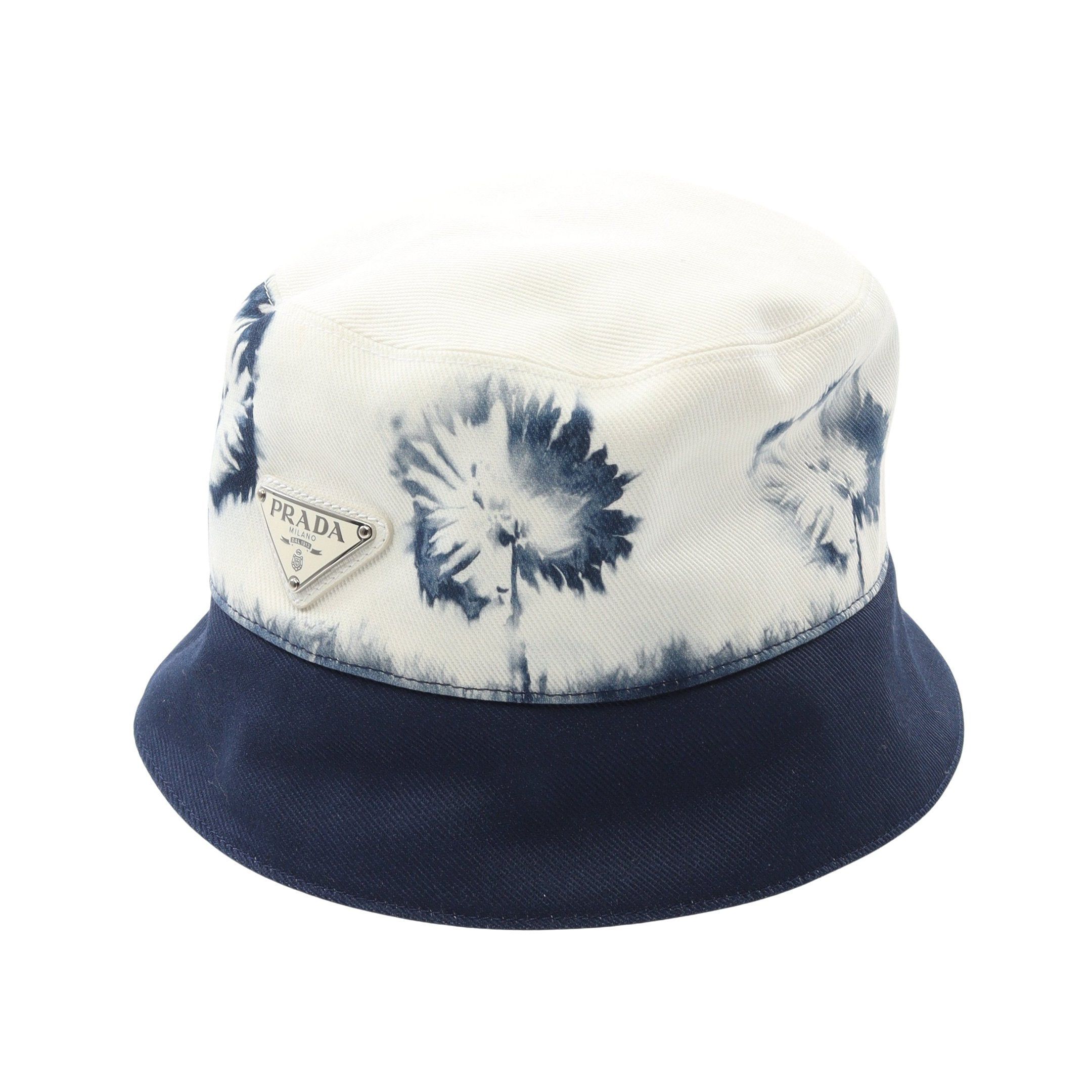 Prada Prada Triangle Logo Bucket Hat Canvas White Navy Size ONE SIZE - 1 Thumbnail