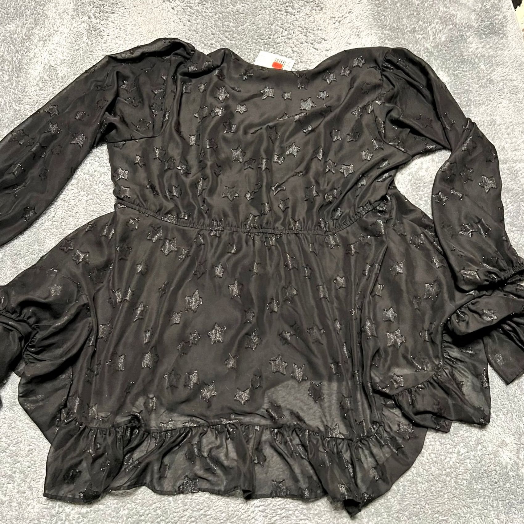 Torrid Torrid Blouse TOP 4XL Black Lurex Star Surplice Ruffle Hem Balloon Sleeve Layered Wrap Women Size XXL / US 16-18 / IT 52-54 - 4 Thumbnail