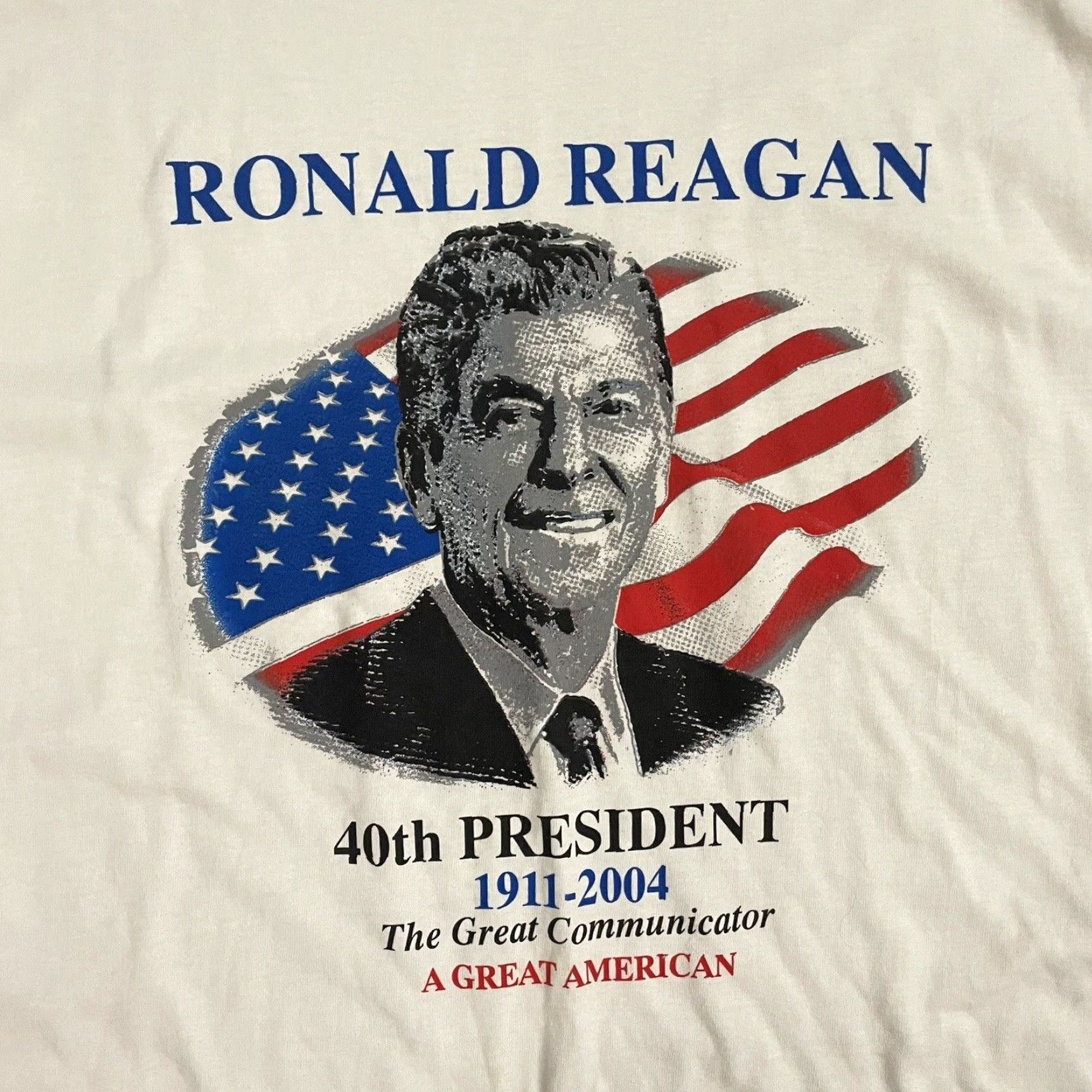 Gildan VINTAGE Ronald Reagan Graphic T-Shirt Men’s XL White Casual 80s Politics Mens Size US XL / EU 56 / 4 - 2 Thumbnail