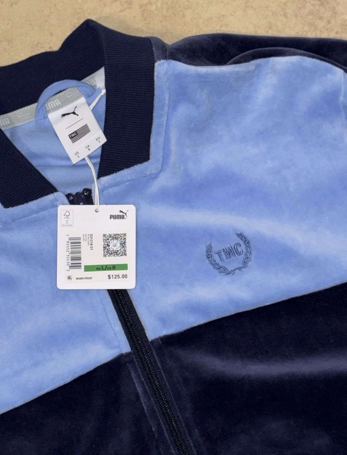 Puma Puma Light Blue and Navy Velour zipper Bomber Jacket suede Size US L / EU 52-54 / 3 - 3 Thumbnail