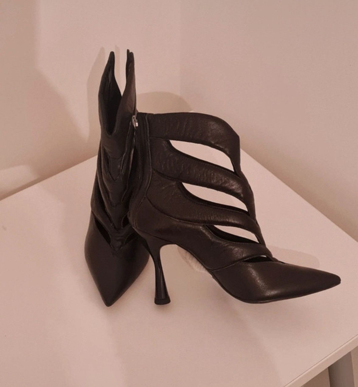 Other Black leather goth ankle boots pointed toe 37 Size US 6 / IT 36 - 4 Thumbnail
