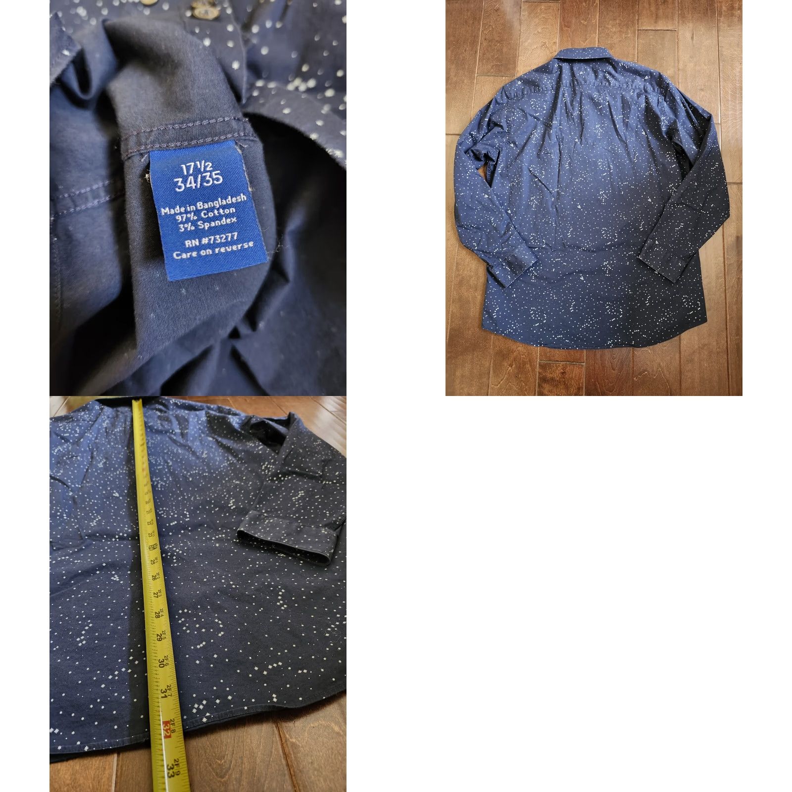 Apt. 9 Apt. 9 Dress Shirt Mens Long Sleeve Collared Slim Fit Snowflake Blue White 17.5 34/35 Holiday Christmas Size 48R - 10 Thumbnail