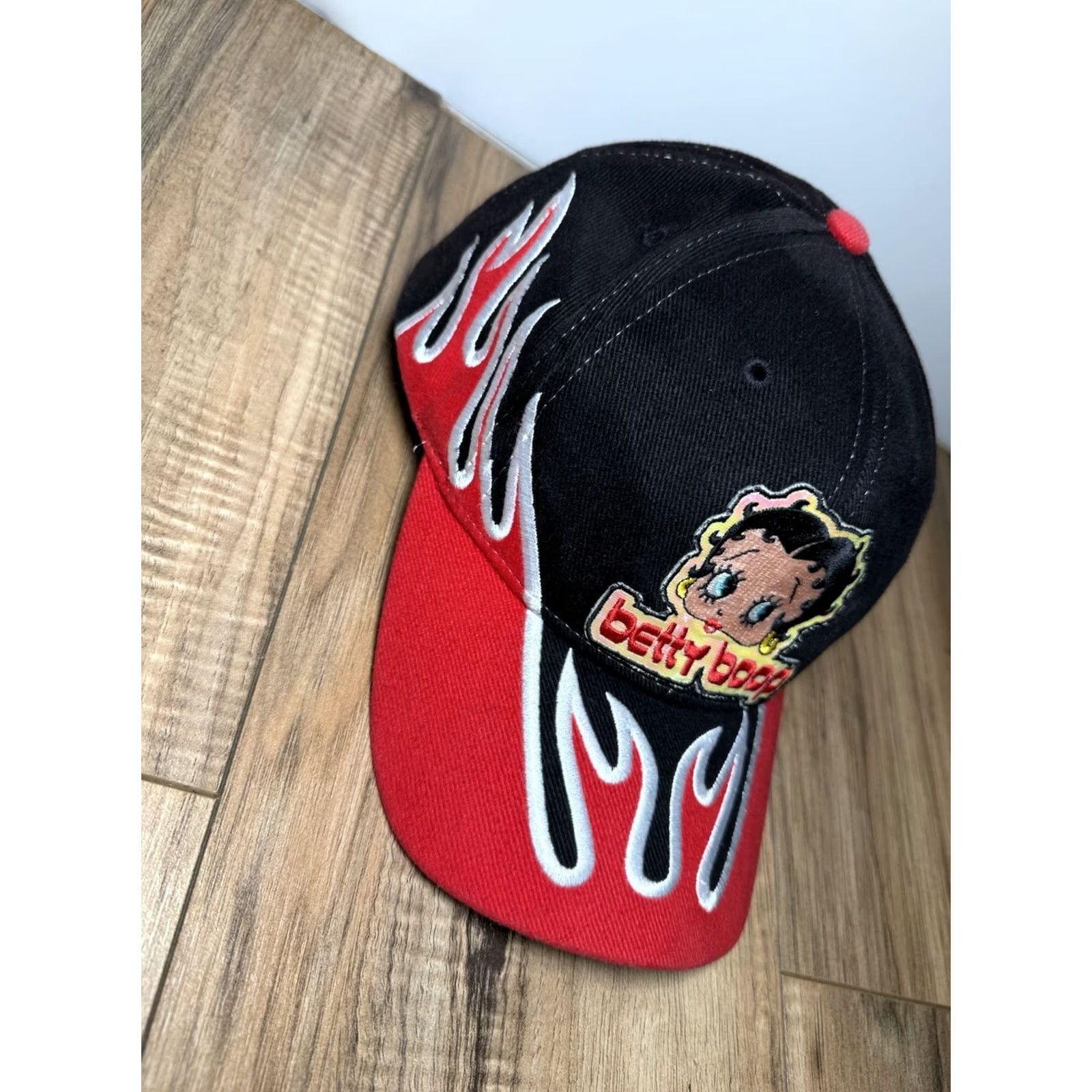 Vintage VINTAGE Betty Boop Hat Cap Black 90s Flames Fire Y2K Mens Size ONE SIZE - 3 Thumbnail
