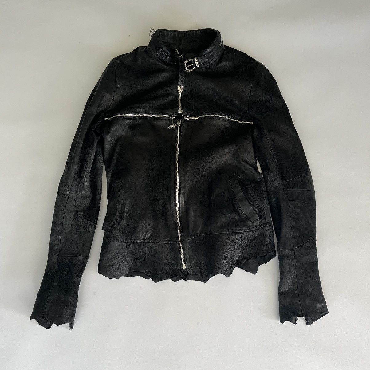 Pre-owned Aw19 Blistered Crosszip Leather Jacket In Black