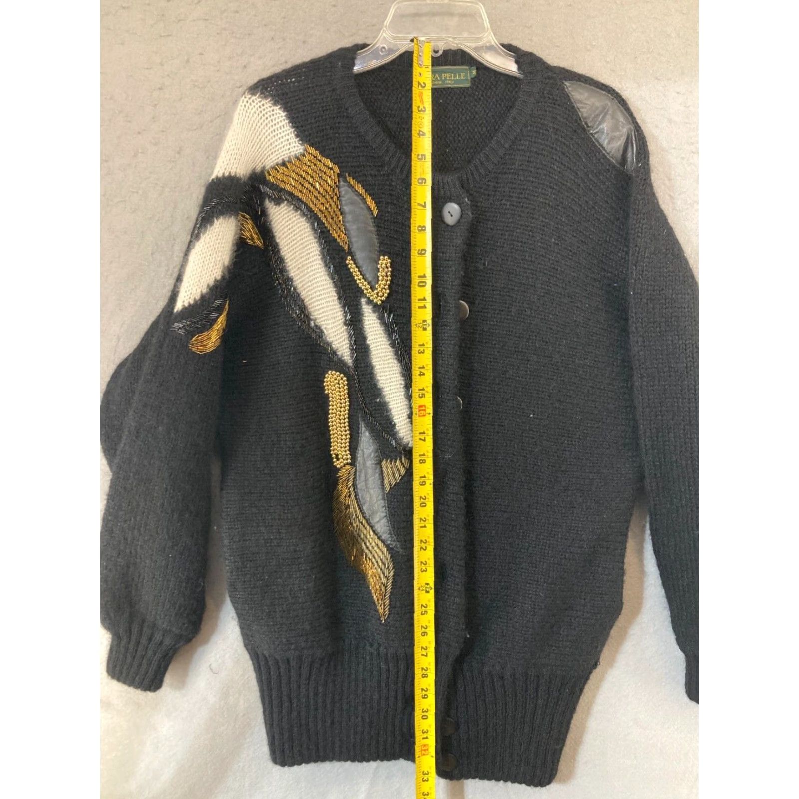 Vera Pelle VINTAGE Vera Pelle Cardigan Medium Black Wool Blend Made in Italy Long Sleeve V-Neck Pockets 80s 90s Womens Size M / US 6-8 / IT 42-44 - 3 Thumbnail