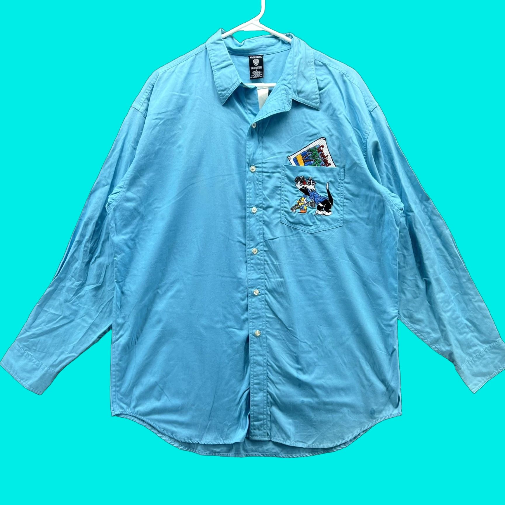 Vintage VINTAGE Warner Bros. Studio Store Sylvester Looney Tunes Shirt Mens L Blue Button-Up Size US L / EU 52-54 / 3 - 1 Thumbnail