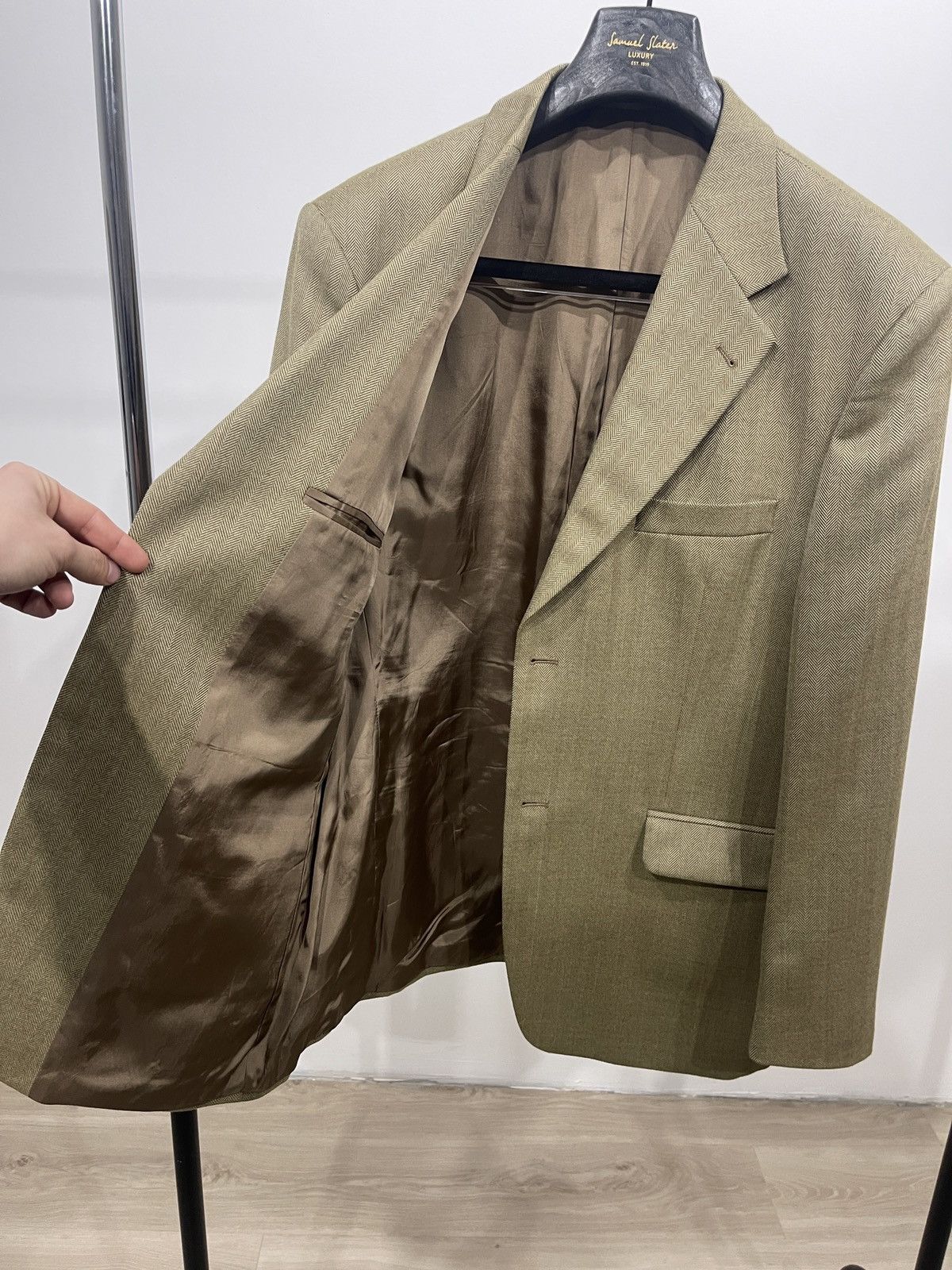 Vintage 🔥Vintage blazer beige herringbone pattern classic jacket Size 46R - 5 Thumbnail