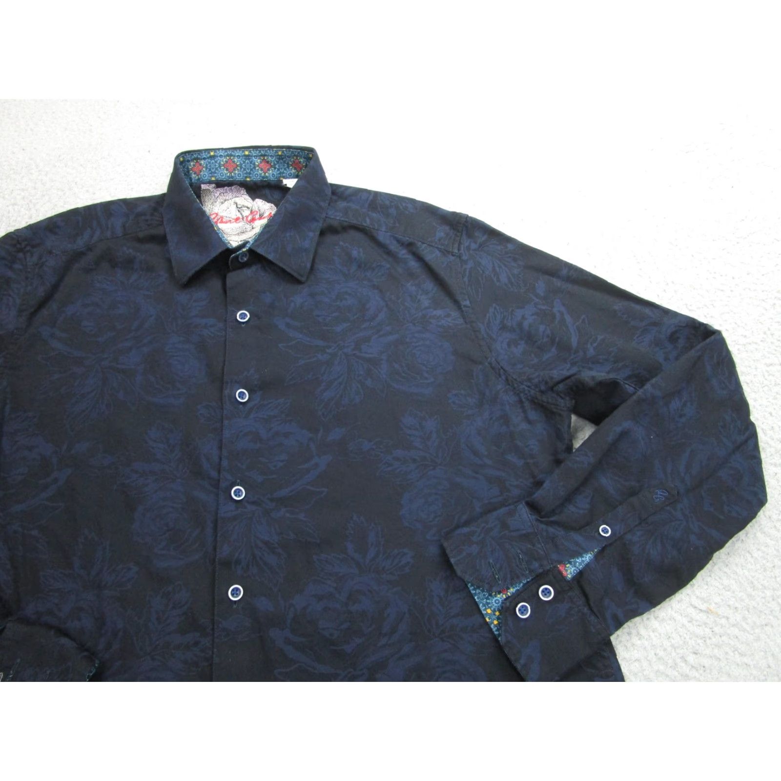 Robert Graham Robert Graham Shirt Mens Large Blue Floral Classic Fit Cotton Contrast Trim Size US L / EU 52-54 / 3 - 2 Thumbnail