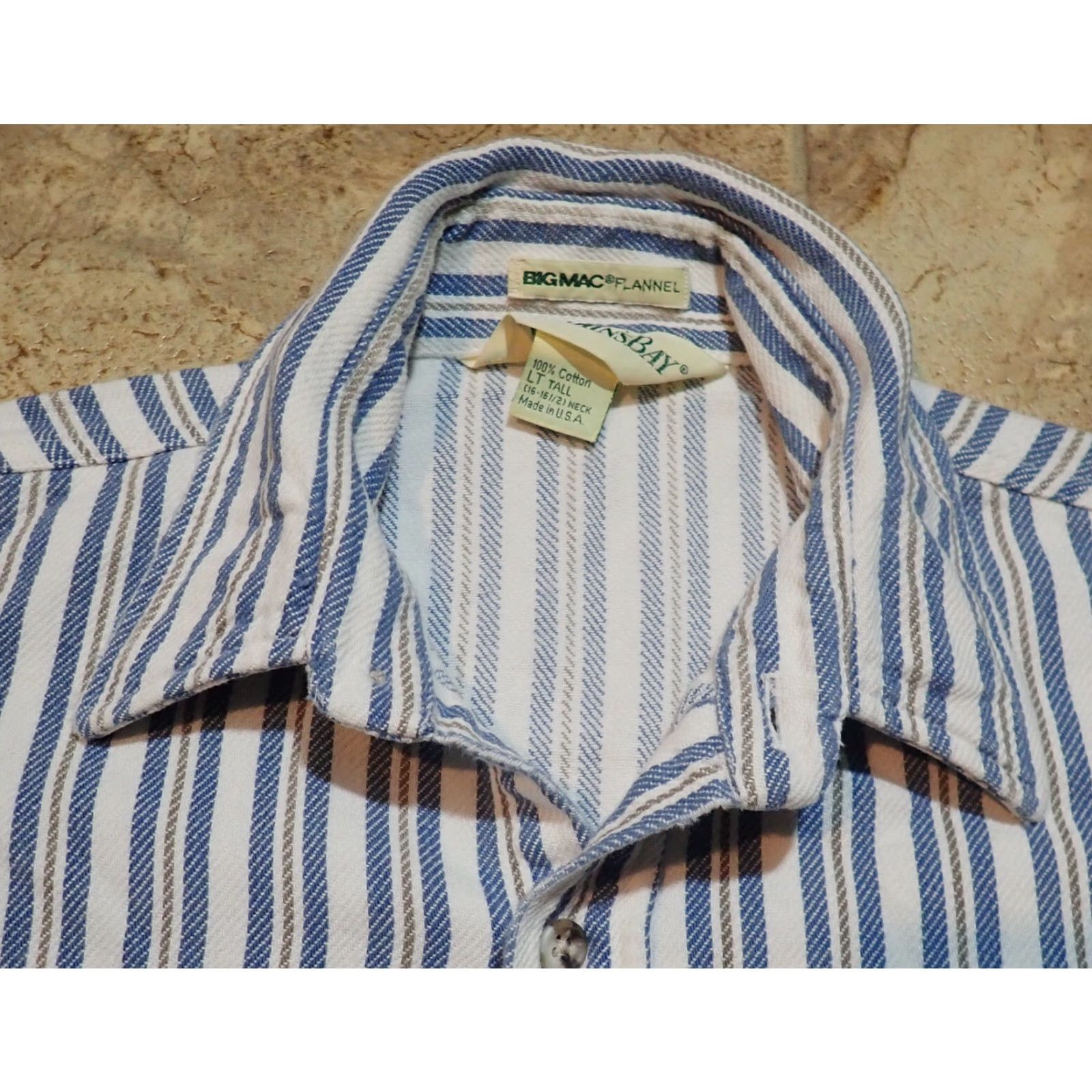 Vintage VINTAGE St. John's Bay Heavy Work Flannel Shirt, Striped, Big & Tall, LT, White/Blue/Gray, 80s-90s, Mens Size US L / EU 52-54 / 3 - 5 Thumbnail