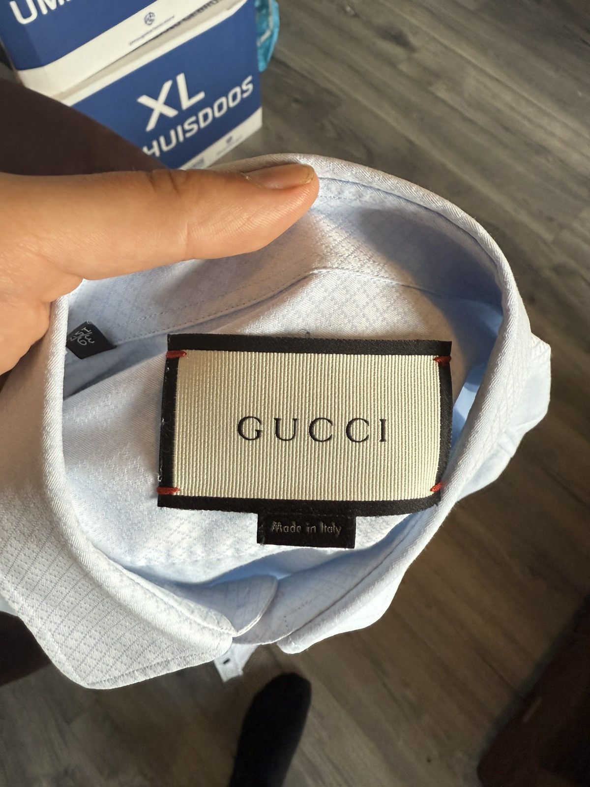 Gucci Light Blue Shirt with Micro Diamond Pattern Size US M / EU 48-50 / 2 - 11 Thumbnail