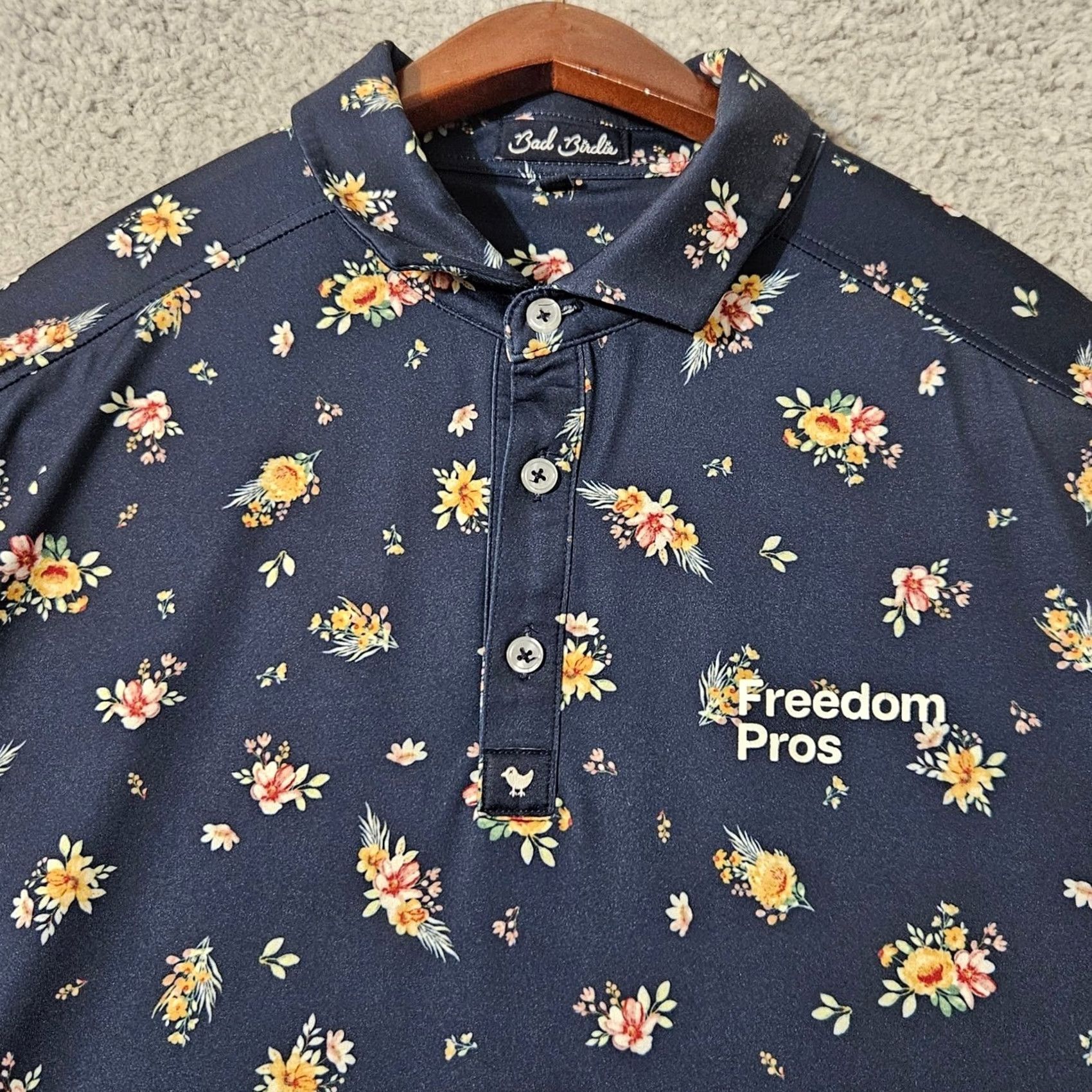 Vintage Bad Birdie Shirt Mens L Polo Navy Floral Tropical Golf COMPANY Logo Size US L / EU 52-54 / 3 - 2 Thumbnail
