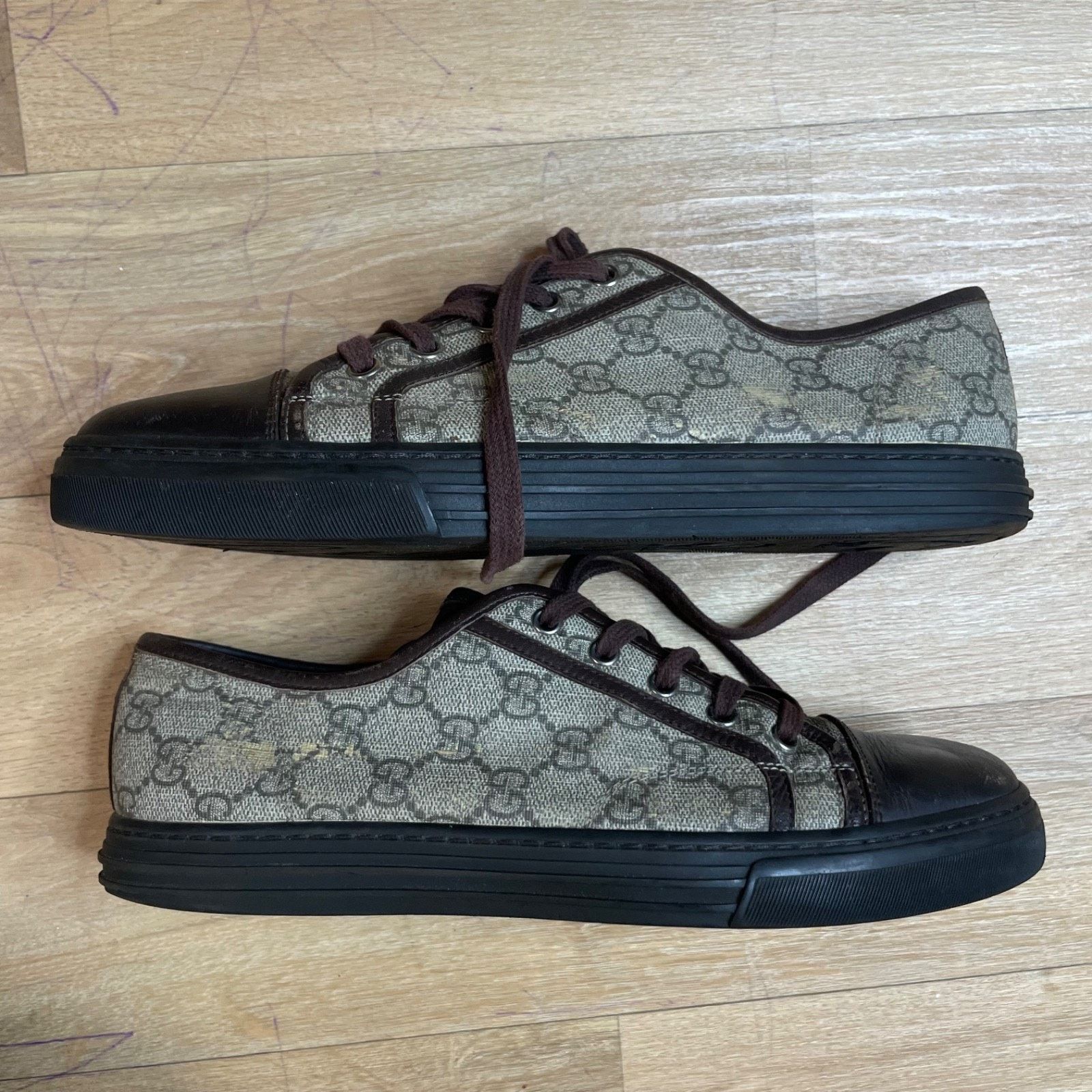 Gucci GUCCI Sneakers BROWN Leather low Top GG Monogram Canvas Size US 8 / EU 41 - 2 Thumbnail
