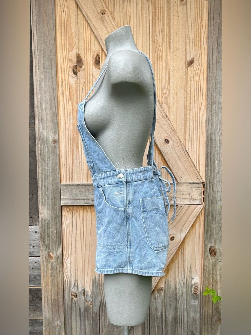 Other Bluivy Light Wash Denim Drawstring Overalls Shortalls Romper Size 30" / US 8 / IT 44 - 2 Thumbnail